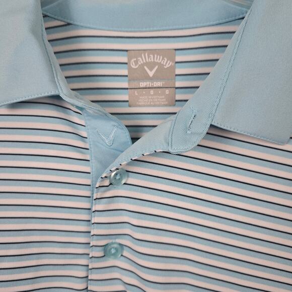 Callaway Opti Dry Men Polo Shirt Blue Stripe Golf Outdoor Activewear Wicking L - Picture 4 of 12